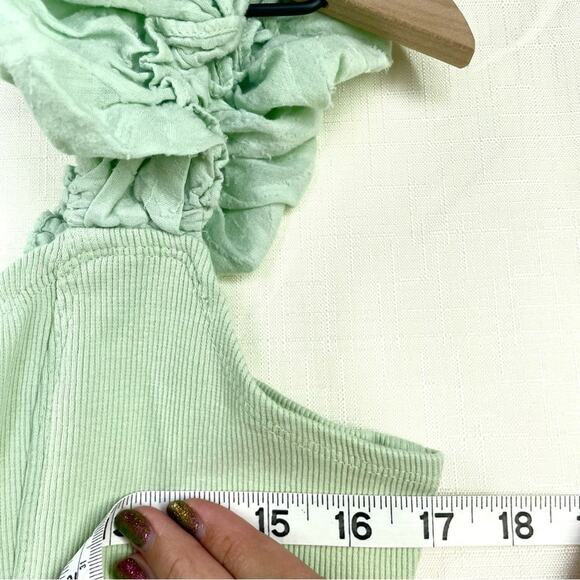 ANTHROPOLOGIE Puff Sleeve Cropped Tank Top Size L Mint Cottagecore Ribbed Cotton - Picture 10 of 11